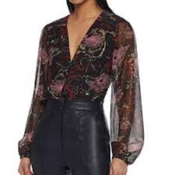 A.L.C. MAC METALLIC SHIMMER FLORAL SILK BLEND BLOUSE SIZE 4! - Picture 2 of 9